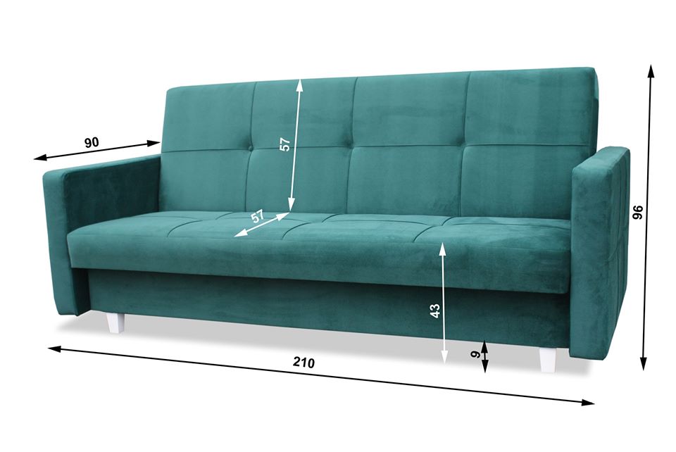 SOFA BED COSMO 210cm / SPRINGS + FOAM CHOICE OF COLOR EASY CLEAN FABRIC