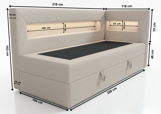 SINGLE BED ADA 100X200CM WITH LED LIGHT