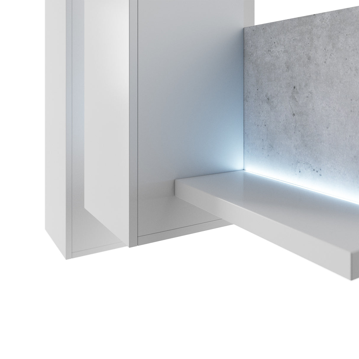 TV WALL UNIT BOTA WHITE / CONCRETE COLORADOBOTA meblościanka is a Futuristic shape with a minimalist coloration makes the furniture does not take up too much space, and the room in which it is located acquires considerable aesthetic qualities. It was prod