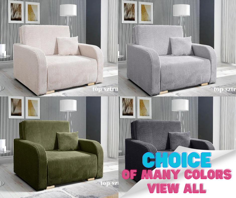 SINGLE SEATER SOFA BED LILY I 103CM / SPRINGS + FOAM / CHOICE OF COLORDimensions:- width 103 cm- height 85 cm- depth 97 cm- sleeping area 80/195 cm Made on a solid wooden frame made of pine, the structure will allow for long-term and trouble-free use Slee