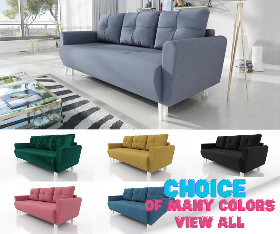 SOFA BED MONE CHOICE OF COLOR 221CM SEASY CLEAN FABRIC / BONELL SPRINGS + FOAMSofa dimensions: sleeping area 135/191 cm width 221 cm depth 96 cm height to the seat 44 cm height of the legs 13 cmSpecification: EASY CLEAN FABRIC free-standing furniture upho