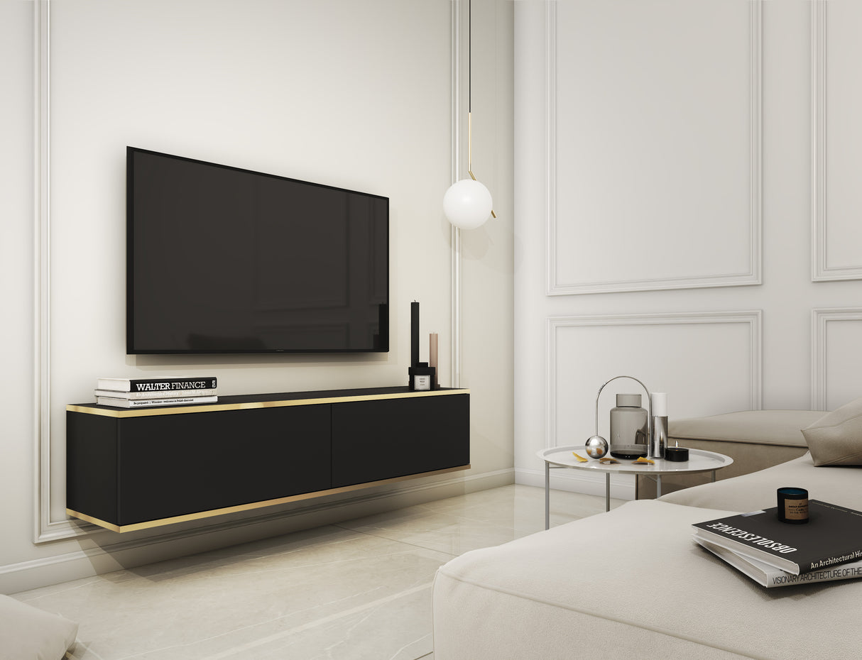 Floating TV Stand ORO 135 blackTV Stand ORO 135 Depth: 32cmWidth: 135cmHeight: 30cmA modern tv table is a practical and elegant piece of furniture, a perfect for people who looking for functional furniture for a modern interior.The simple design guarantee