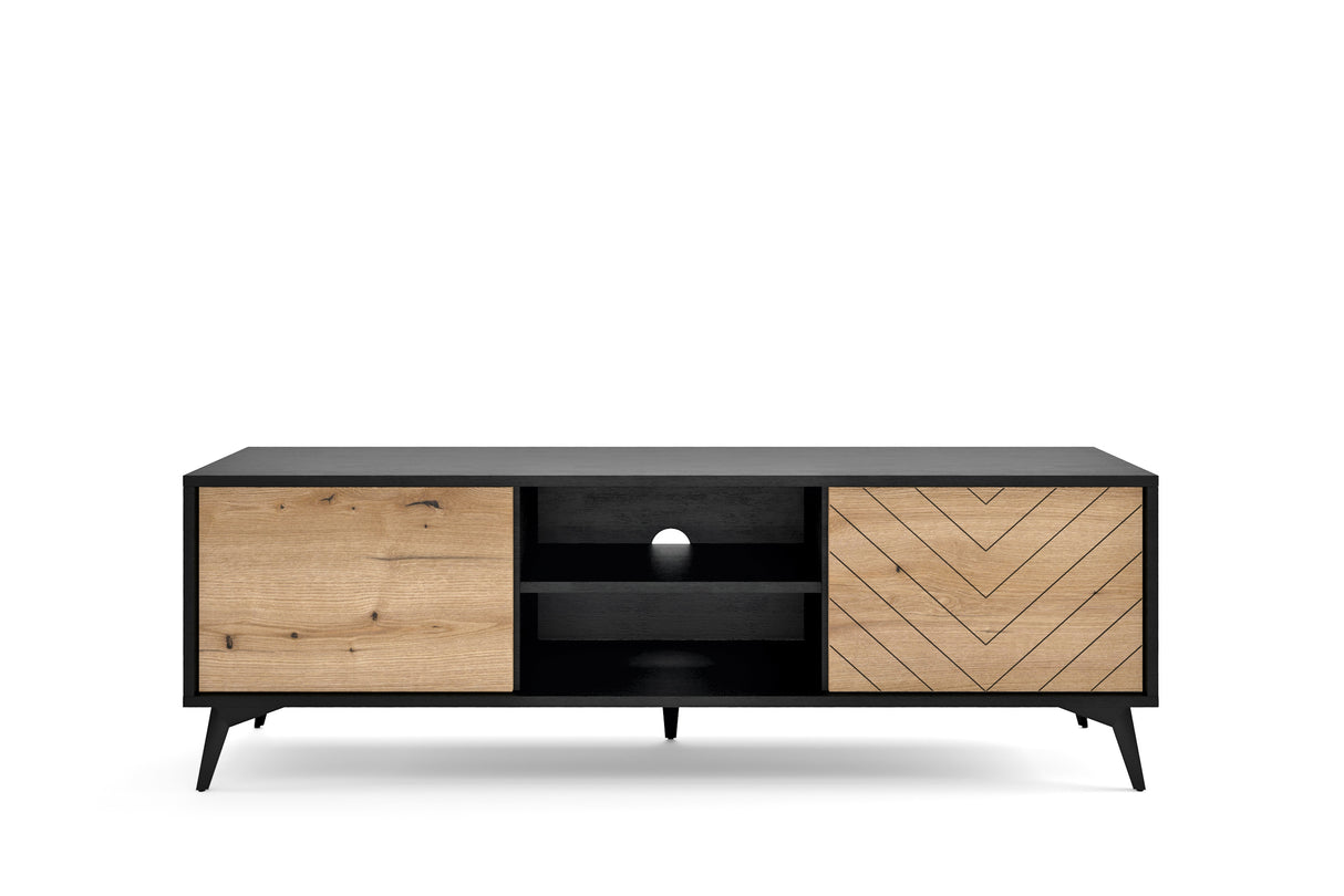 TV Stand DIAMOND 01 black / evoke oakTV Stand DIAMOND 01 (154/50/39) ColourBlack / Oak Evoke MaterialLaminated board 16mm VeneerEdging ABS Metal Legs PUSH-TO-OPENAnna Furniture