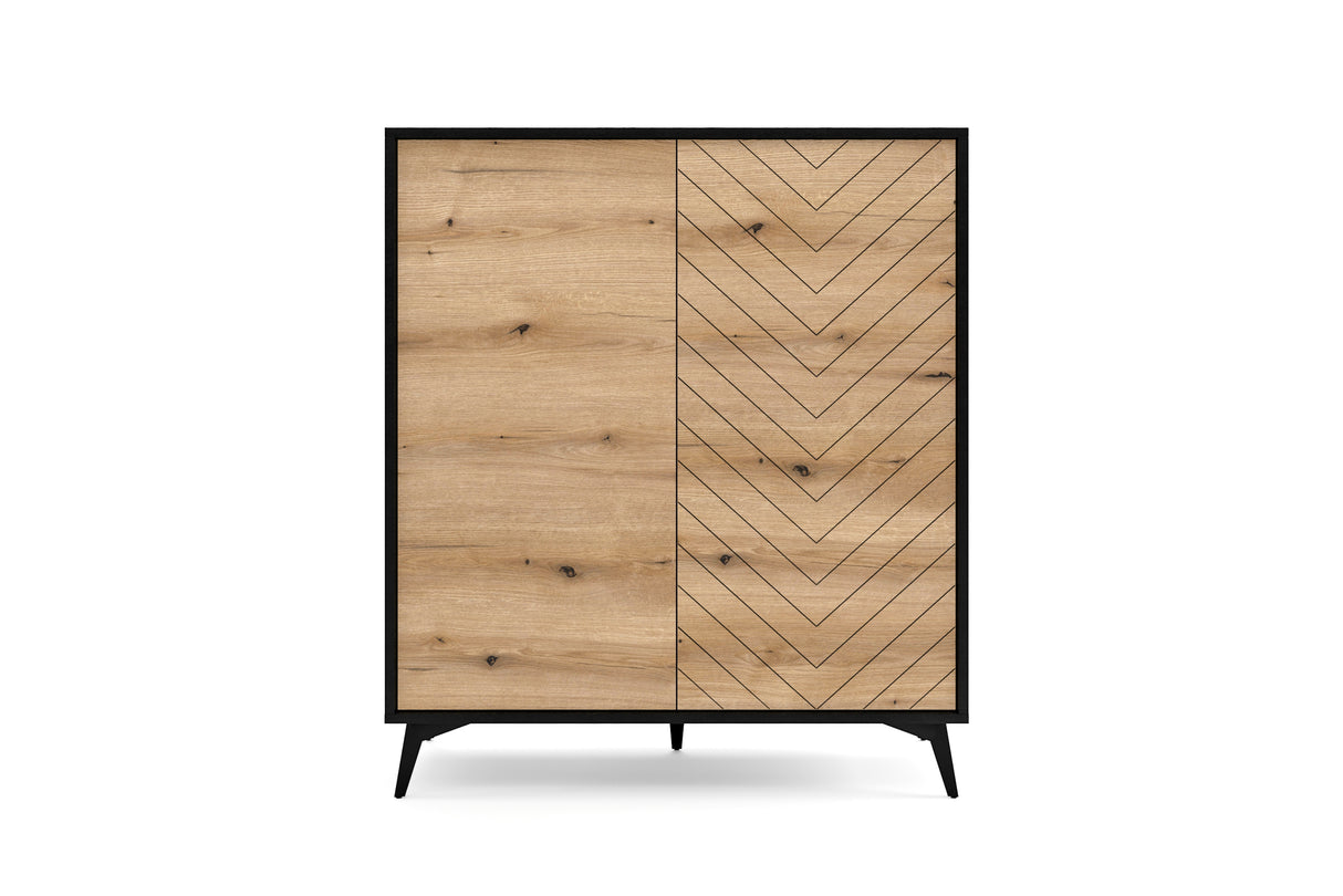 Storage cabinet DIAMOND 04 black / evoke oakStorage cabinet DIAMOND 04 (104/119/39) ColourBlack / Oak Evoke MaterialLaminated board 16mm VeneerEdging ABS Metal Legs PUSH-TO-OPENAnna Furniture