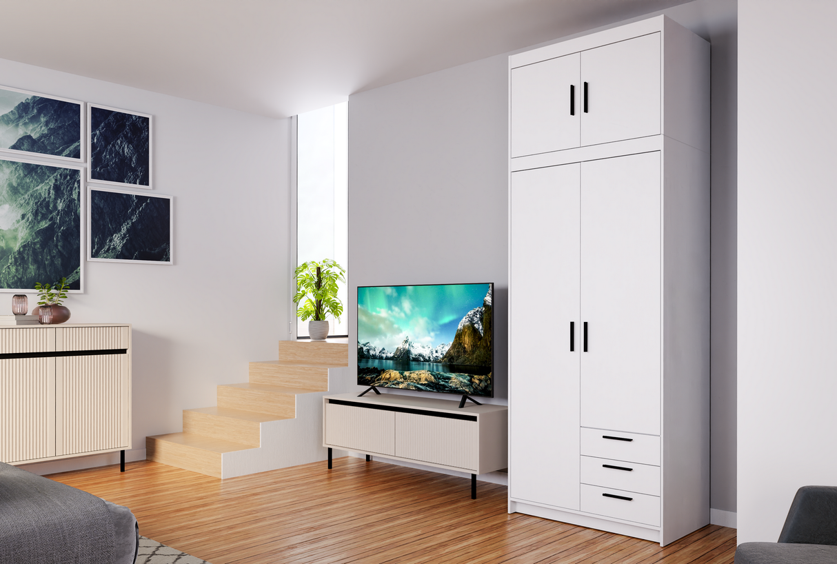 WARDROBE SELENA 2D 3S 90CM *AVAILABLE IN 3 COLORS*AVAILABLE IN 3 COLORSSONOMA, WHITE AND LEFKAS OAK Dimensions: 897 x 1905 x 530 mm (W x H x D) Number of packages: 2 Front: - laminated board 15 mm - the melamine edging - handle: 128 mm / plastic The body: