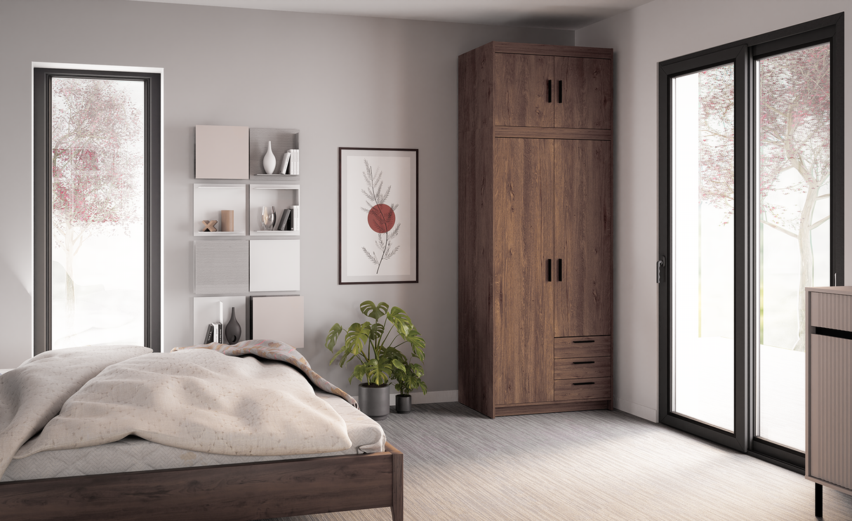 WARDROBE SELENA 2D 3S 90CM *AVAILABLE IN 3 COLORS*AVAILABLE IN 3 COLORSSONOMA, WHITE AND LEFKAS OAK Dimensions: 897 x 1905 x 530 mm (W x H x D) Number of packages: 2 Front: - laminated board 15 mm - the melamine edging - handle: 128 mm / plastic The body:
