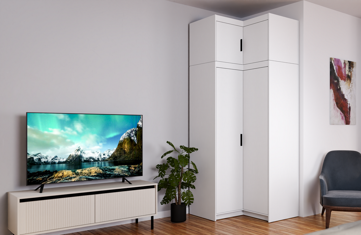 CORNER WARDROBE SELENA 2D NAR 100CM *AVAILABLE IN 3 COLORS*AVAILABLE IN 3 COLORSSONOMA, WHITE AND LEFKAS OAK Dimensions: 978 x 1905 x 978 mm (W x H x D) Number of packages: 3 Front: - laminated board 15 mm - the melamine edging - handle: 128 mm / plastic