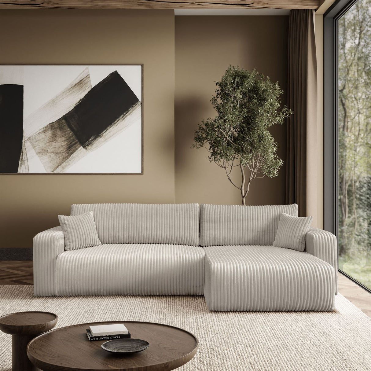 CORNER SOFA BED TOREZIO XL 277CM SPRINGS + FOAM JUMBO CORDED TILIA FABRIC
