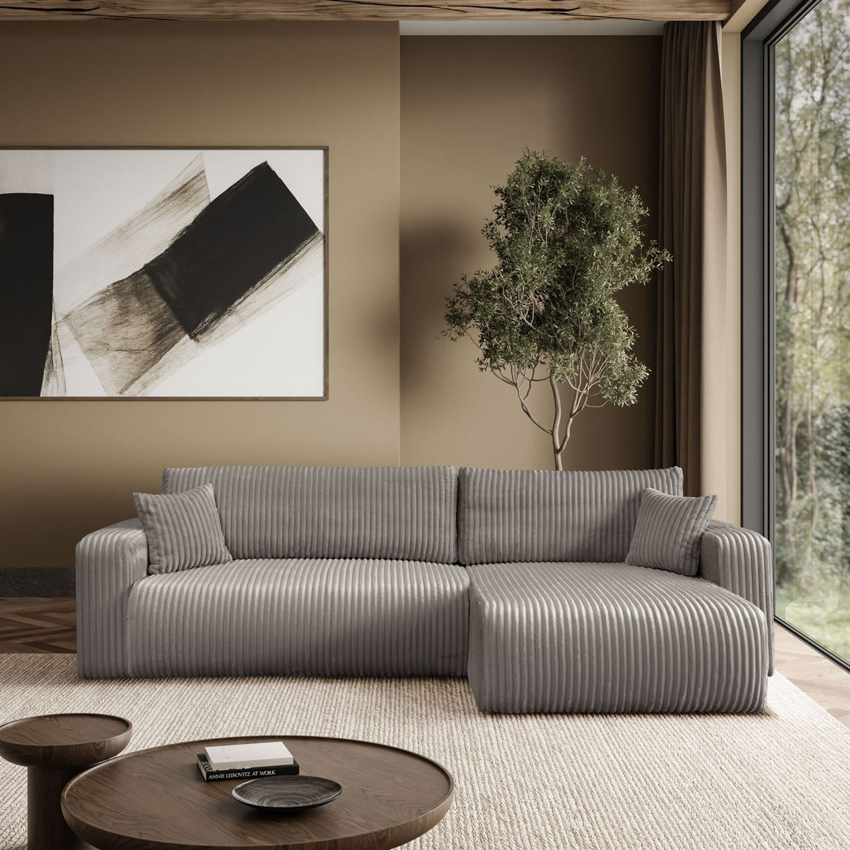 CORNER SOFA BED TOREZIO XL 277CM SPRINGS + FOAM JUMBO CORDED TILIA FABRIC