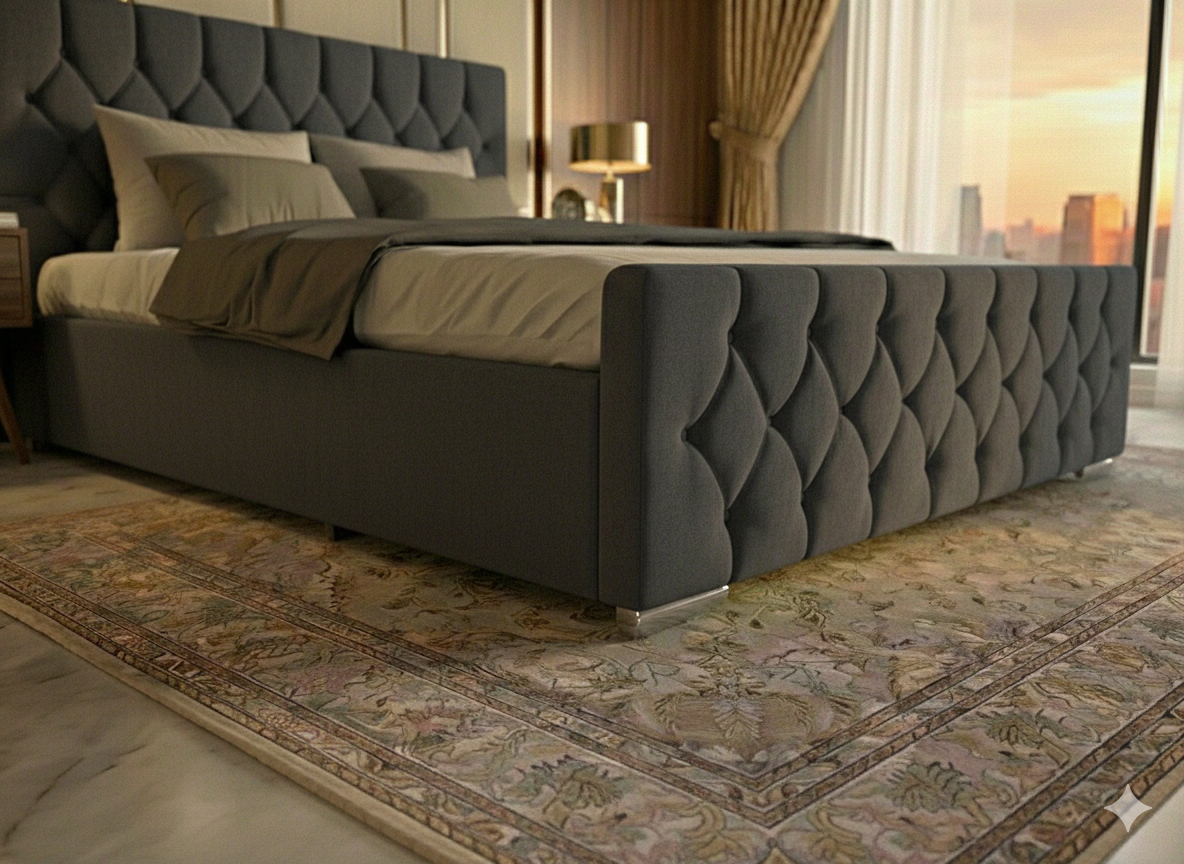 FREE DELIVERY! Luxury Velvet Chesterfield Bed with Deep Diamond Tufting & Chrome Feet – Available in All Sizes / PLUSH VELVET TEAL - Anna Furniture