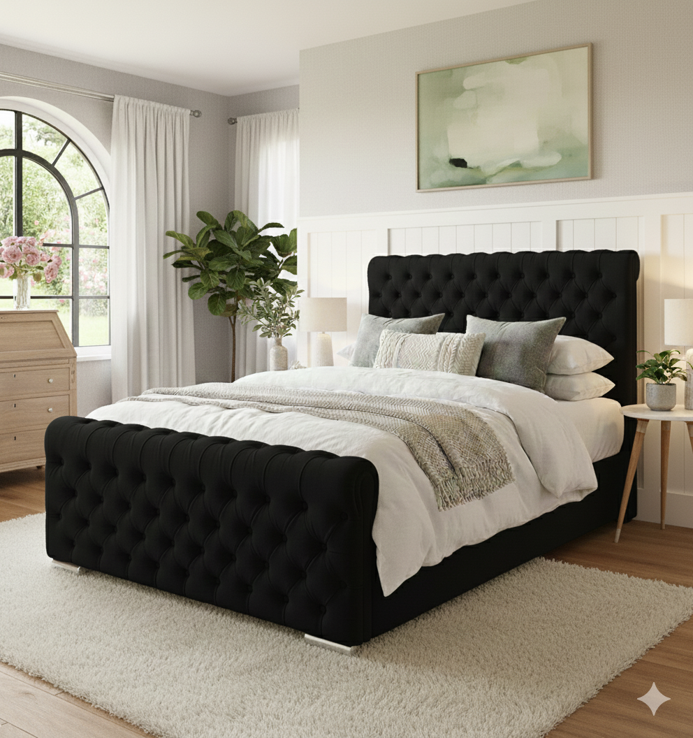 FREE DELIVERY! Luxury Wingback Chesterfield Ottoman Bed Frame – Deep Button Tufted Velvet | Available in All Sizes
