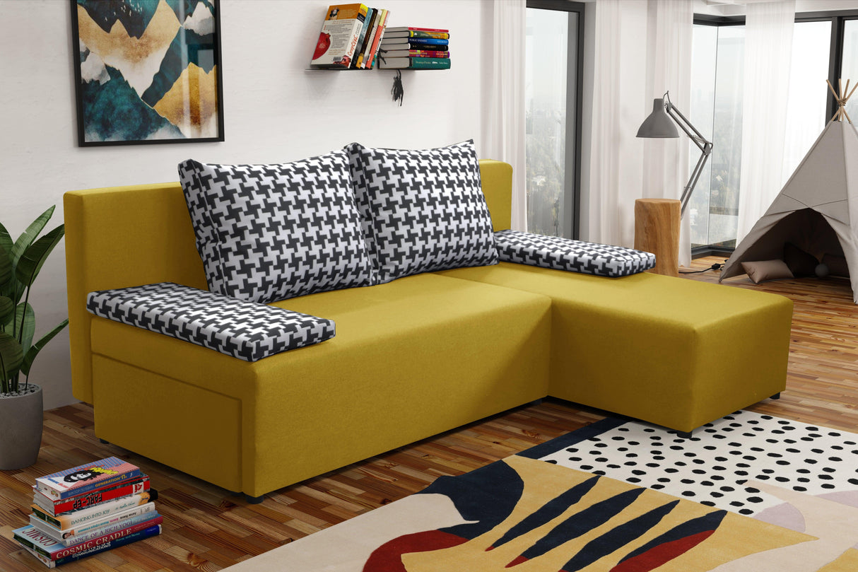 SMALL CORNER SOFA BED TOM 201CM UNIVERSAL RIGHT/LEFT CORNER / FOAM *CHOICE OF MANY COLORS*
