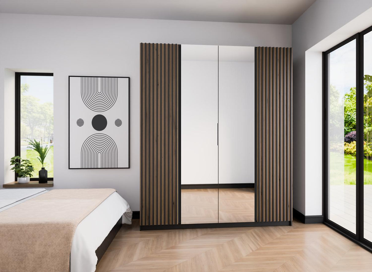 KAJA 2LAM 2 MIRROR - AVAILABLE IN 4 COLORSDimensions: 2000 x 2390 x 619 mm (W x H x D)Number of Packages: 6Front:- laminated plate 16 mm - black- the edge of ABS- handle UA-HEXA-256-20M, 256 mm / aluminumThe body:- laminated plate 16 mm - oak evoke- melam