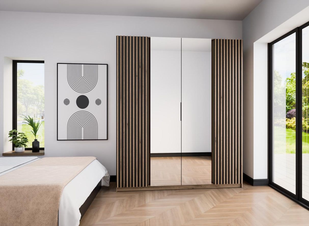 KAJA 2LAM 2 MIRROR - AVAILABLE IN 4 COLORSDimensions: 2000 x 2390 x 619 mm (W x H x D)Number of Packages: 6Front:- laminated plate 16 mm - black- the edge of ABS- handle UA-HEXA-256-20M, 256 mm / aluminumThe body:- laminated plate 16 mm - oak evoke- melam