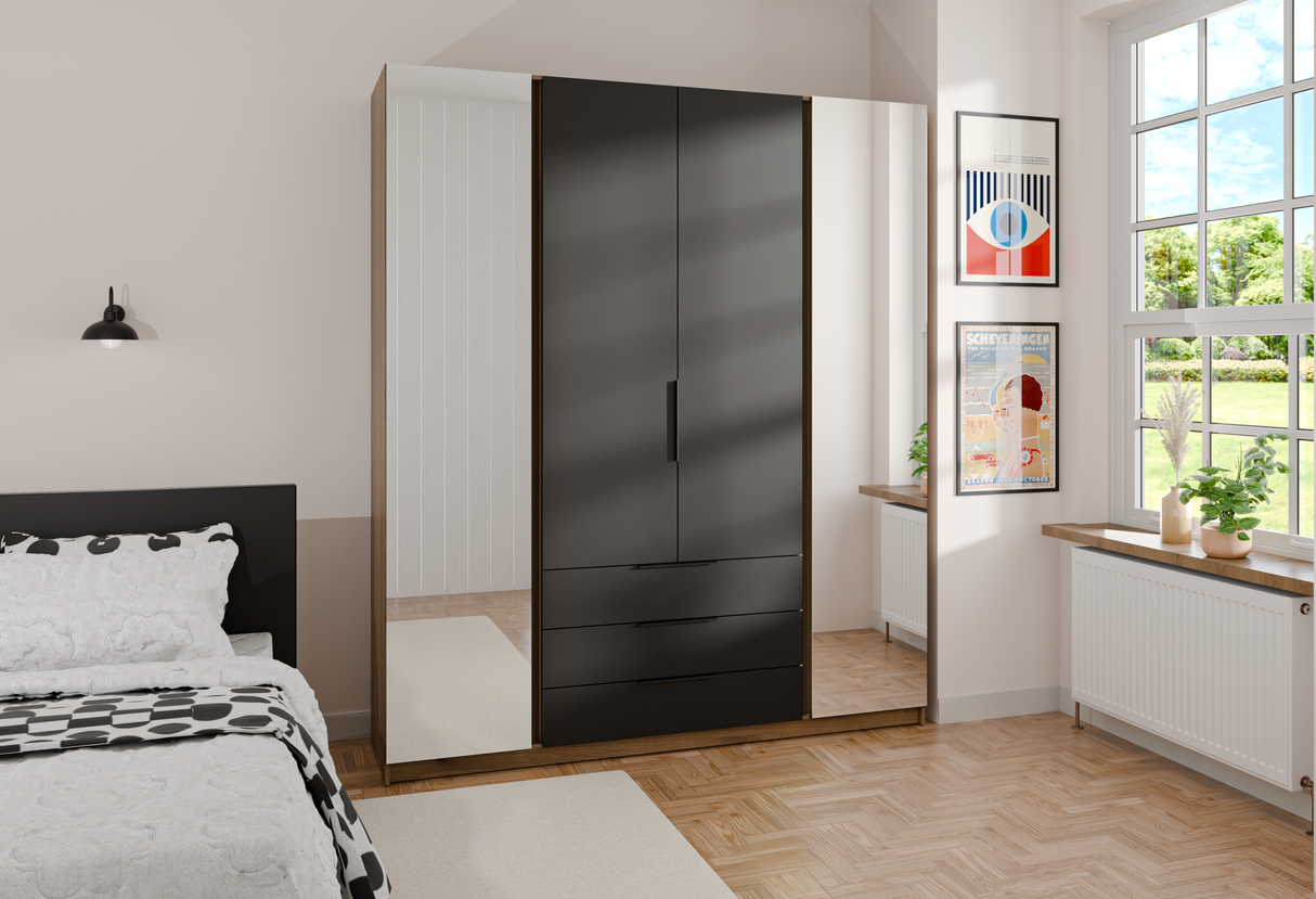 KAJA 2 MIRROR 2F 3S - AVAILABLE IN 4 COLORSDimensions: 2000 x 2390 x 619 mm (W x H x D)Number of Packages: 6Front:- laminated plate 16 mm - the edge of ABS- handle UA-HEXA-256-20M, 256 mm / aluminumThe body:- laminated plate 16 mm- melamine / ABS peripher