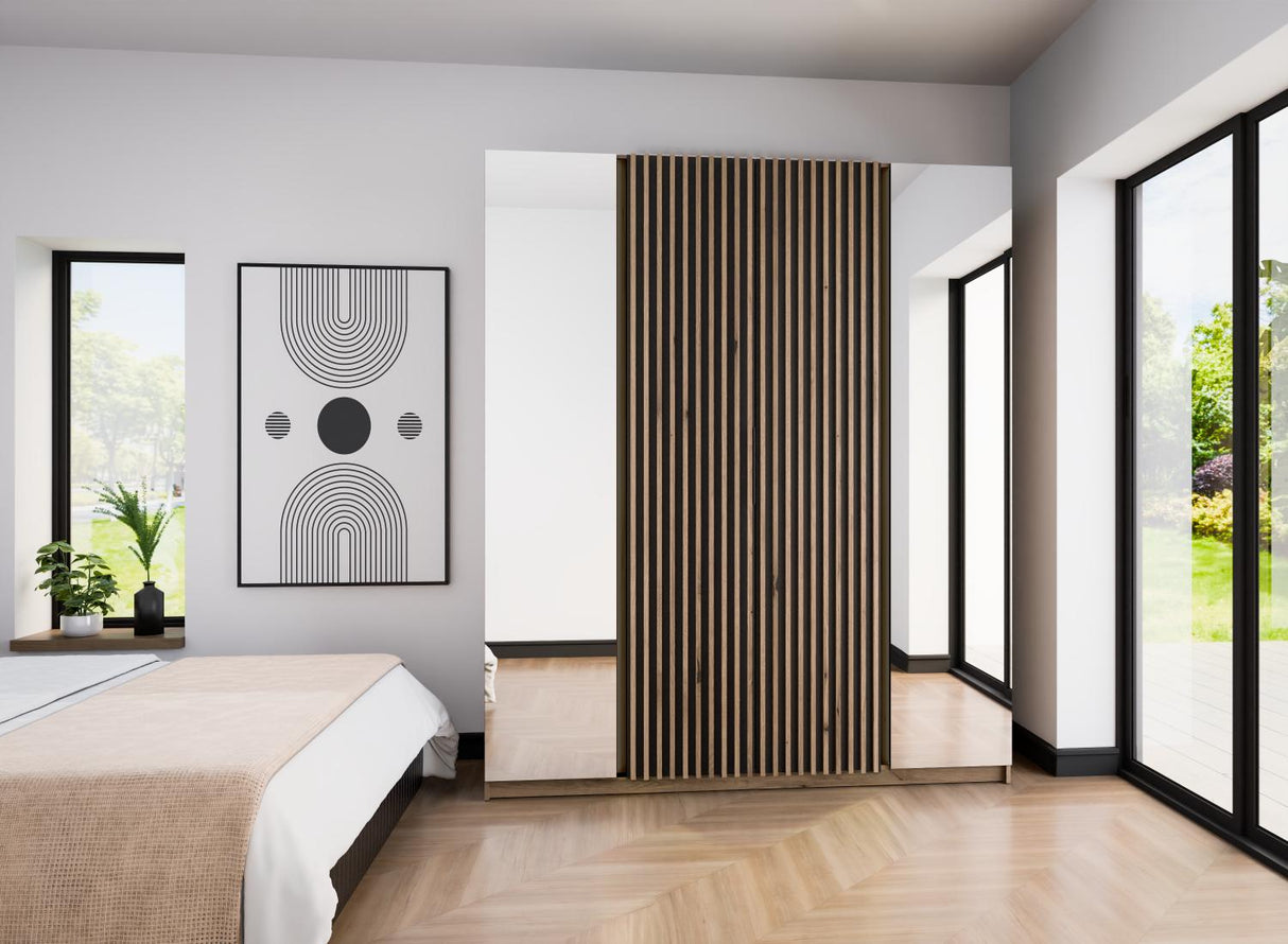 KAJA 2 MIRROR 2LAM - AVAILABLE IN 4 COLORSDimensions: 2000 x 2390 x 619 mm (W x H x D)Number of Packages: 6Front:- laminated plate 16 mm - black- the edge of ABS- handle UA-HEXA-256-20M, 256 mm / aluminumThe body:- laminated plate 16 mm - oak evoke- melam