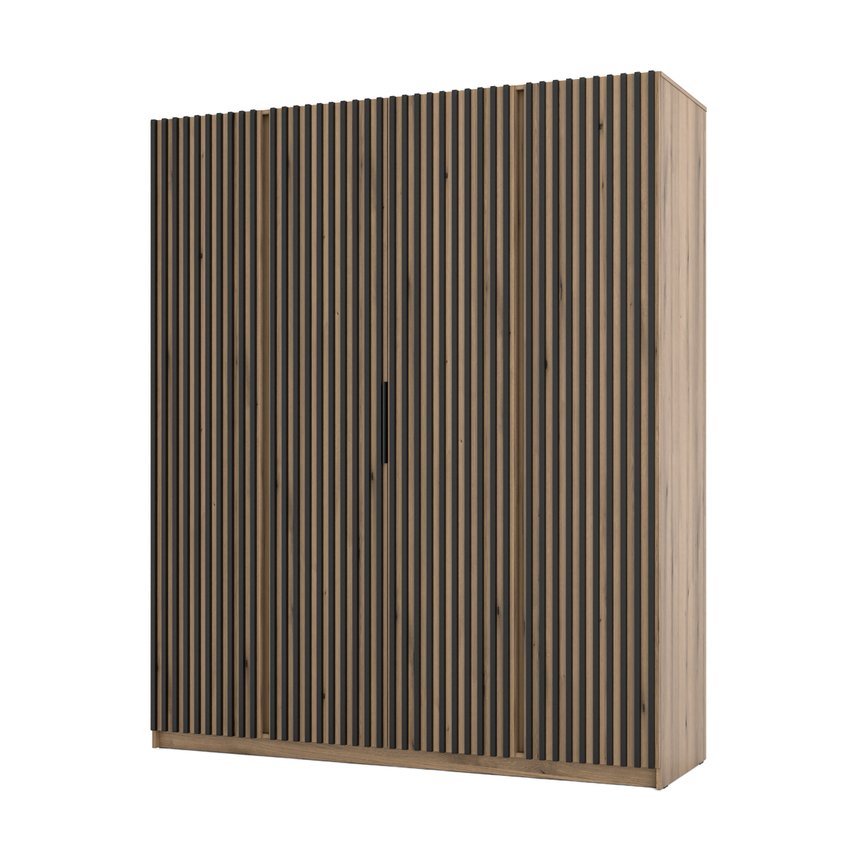 KAJA 4LAM - AVAILABLE IN 4 COLORSDimensions: 2000 x 2390 x 619 mm (W x H x D)Number of Packages: 6Front:- laminated plate 16 mm - black- the edge of ABS- handle UA-HEXA-256-20M, 256 mm / aluminumThe body:- laminated plate 16 mm - oak evoke- melamine / ABS