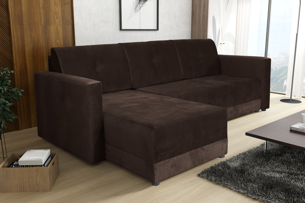 CORNER SOFA BED TEXAS 222CM UNIVERSAL RIGHT/LEFT CORNER CHOICE OF 15 COLORS / FOAMTHIS MODEL IS UNIVERSAL WHICH MEANS YOU CAN CHOOSE CORNER SIDE DURING ASSEMBLY CORNER SOFA BED TEXASFOAM T301X STORAGE SPACE3X PILLOWS MADE OF FOAMEASY CLEAN SOFT TOUCH FABR