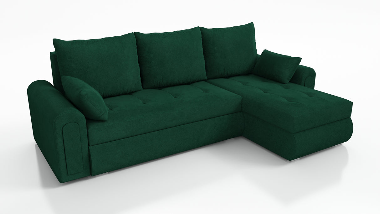 UNIVERSAL CORNER SOFA BED ECO 240CM GREEN KRONOS 19 2X STORAGETHIS MODEL IS UNIVERSAL WHICH MEANS YOU CAN CHOOSE CORNER SIDE DURING ASSEMBLY Specifications: frame made of pine wood and furniture board (synee) Seats are made of I species foam t28/42 (not d