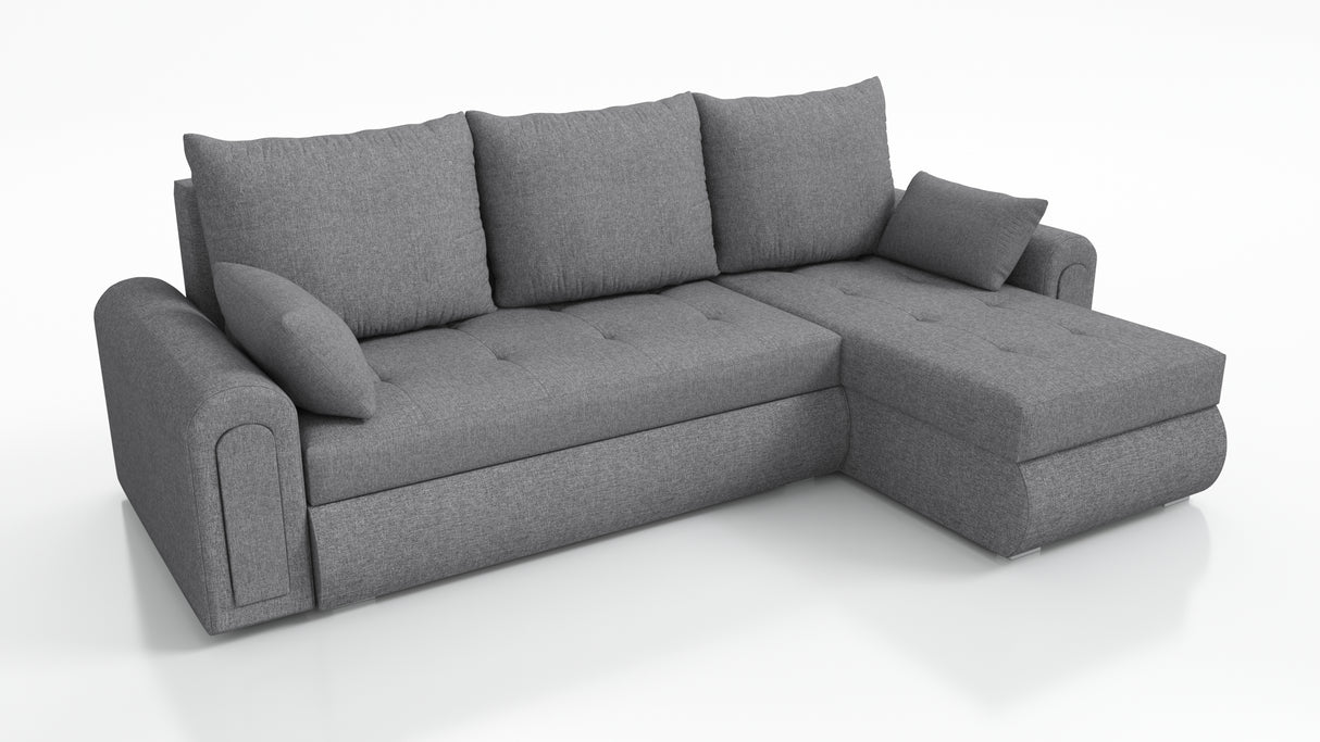UNIVERSAL CORNER SOFA BED ECO 240CM GREY SAWANA 21 2X STORAGETHIS MODEL IS UNIVERSAL WHICH MEANS YOU CAN CHOOSE CORNER SIDE DURING ASSEMBLY Specifications: frame made of pine wood and furniture board (synee) Seats are made of I species foam t28/42 (not de