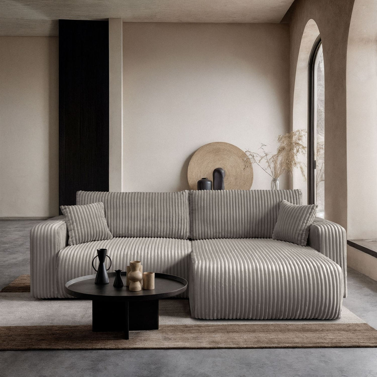 CORNER SOFA BED OPTI 247CM SPRINGS + FOAM JUMBO CORDED FABRIC TILIA