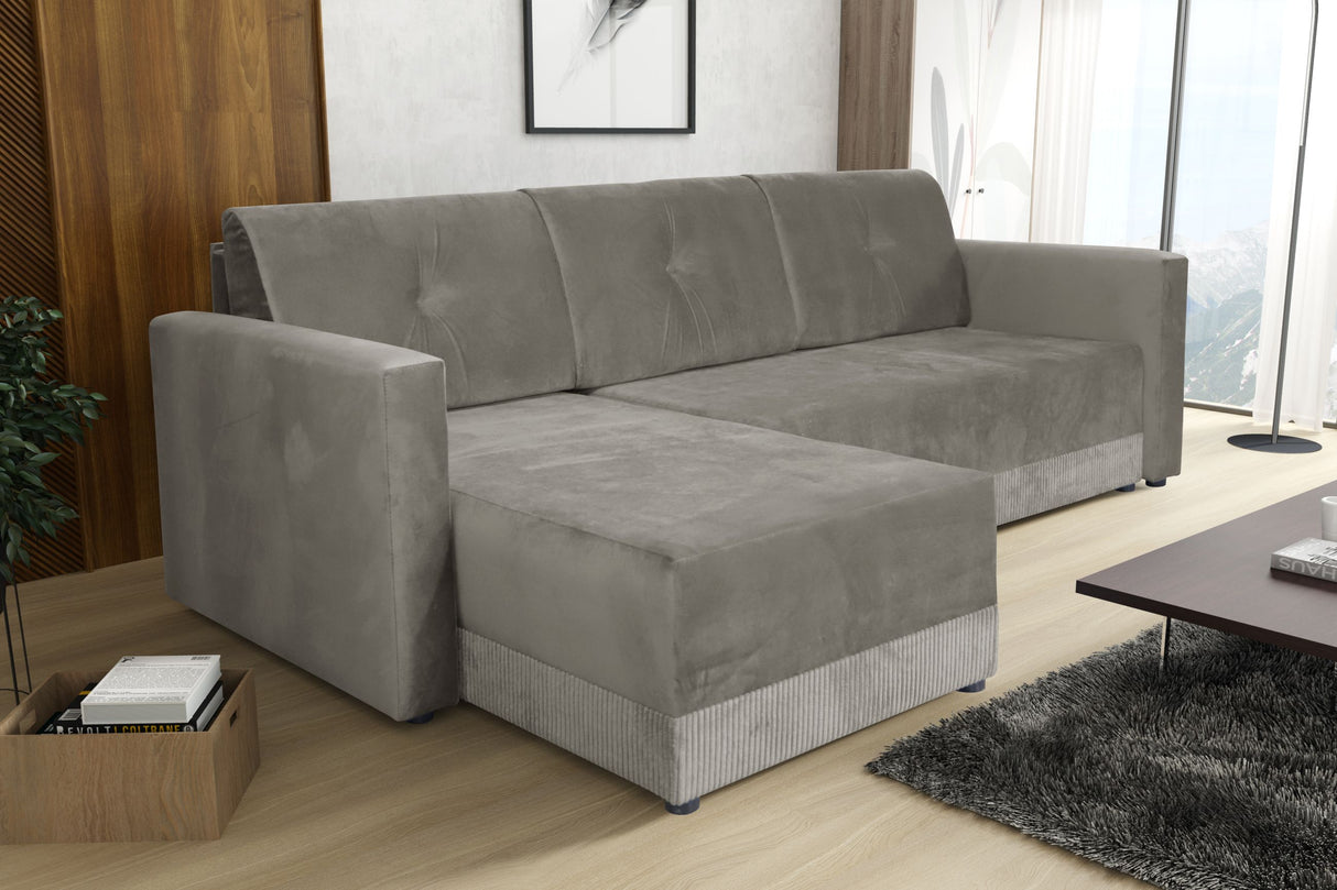 CORNER SOFA BED TEXAS 222CM UNIVERSAL RIGHT/LEFT CORNER CHOICE OF 15 COLORS / FOAMTHIS MODEL IS UNIVERSAL WHICH MEANS YOU CAN CHOOSE CORNER SIDE DURING ASSEMBLY CORNER SOFA BED TEXASFOAM T301X STORAGE SPACE3X PILLOWS MADE OF FOAMEASY CLEAN SOFT TOUCH FABR