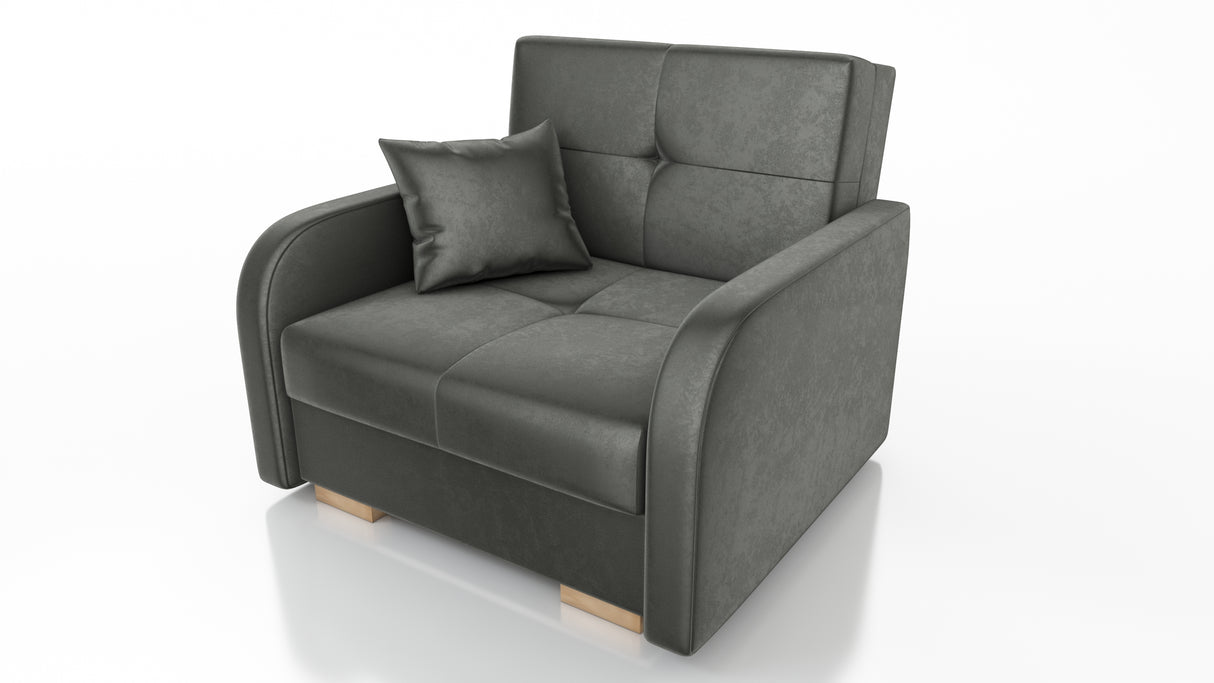 SINGLE SOFA BED OLA I 103cm CHOICE OF COLOR / FOAMDimensions :HEIGHT 85CMDEEPTH 95CMWIDHT 103CMSLEEPING AREA 80X195 cm(no possibility to change dimensions) +/- 3The sofa is made of a wooden frame, the sleeping surface is made of PUR T30 / 42 foam. The sof