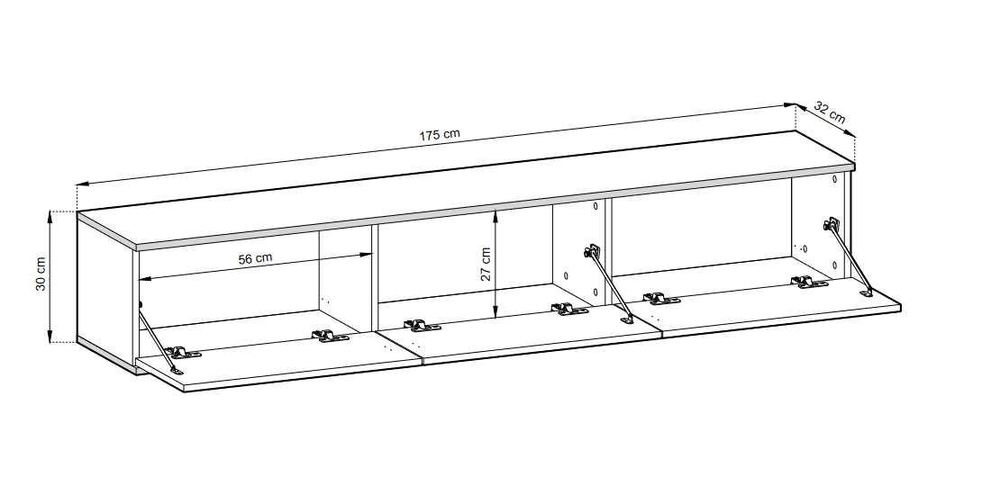 Floating TV Stand ORO 175 SLATS greyTV Stand ORO 175 Depth: 32cmWidth: 175cmHeight: 30cmA modern tv table is a practical and elegant piece of furniture, a perfect for people who looking for functional furniture for a modern interior.The simple design guar
