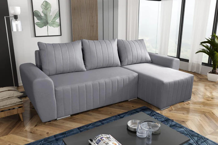 CORNER SOFA BED MALIBU 248CM MALMO 90 / UNIVERSAL RIGHT/LEFT CORNER / FOAMTHIS MODEL IS UNIVERSAL WHICH MEANS YOU CAN CHOOSE CORNER SIDE DURING ASSEMBLYMADE IN MALMO FABRIC CLICK HERE3x PILLOWS INCLUDED1X STORAGE SPACEDIMENTIONS:Corner width: 244cmDepth: