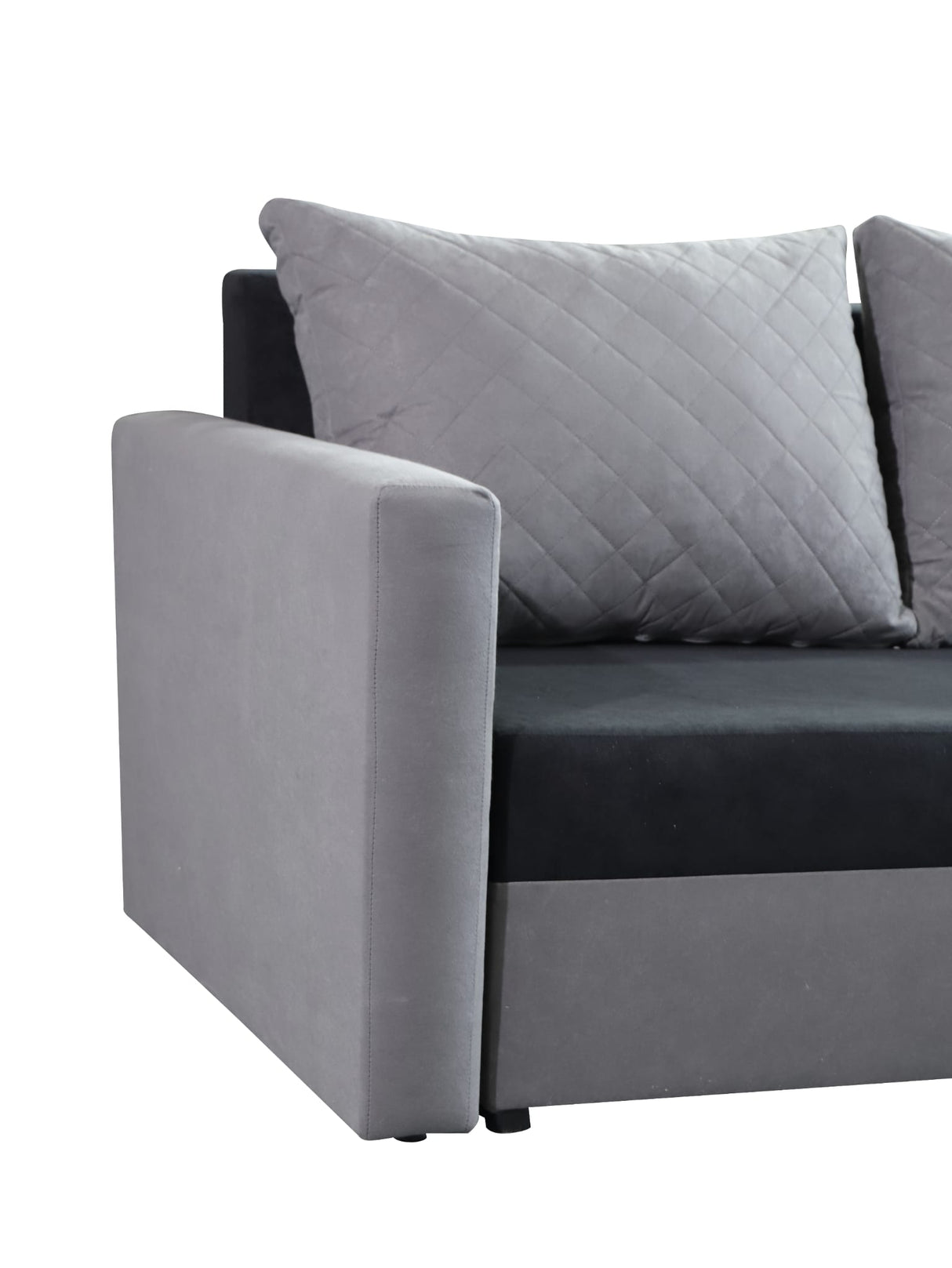 CORNER SOFA BED KEN GREY/BLACK 14+15 222cm universal RIGHT/LEFT CORNER / FOAMTHIS MODEL IN UNIVERSAL WHICH MEANS YOU CAN CHOOSE CORNER SIDE DURING ASSEMBLY3x PILLOWS INCLUDED1X STORAGE SPACESLEEPING FUNCTIONDIMENTIONSWidth: 222 cmDepth: 138cmSleeping area