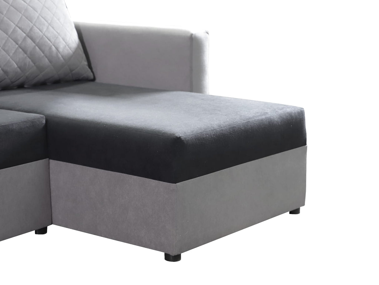 CORNER SOFA BED KEN DARK GREY/BLACK 27+15 222cm universal RIGHT/LEFT CORNER / FOAMTHIS MODEL IN UNIVERSAL WHICH MEANS YOU CAN CHOOSE CORNER SIDE DURING ASSEMBLY3x PILLOWS INCLUDED1X STORAGE SPACESLEEPING FUNCTIONDIMENTIONSWidth: 222 cmDepth: 138cmSleeping