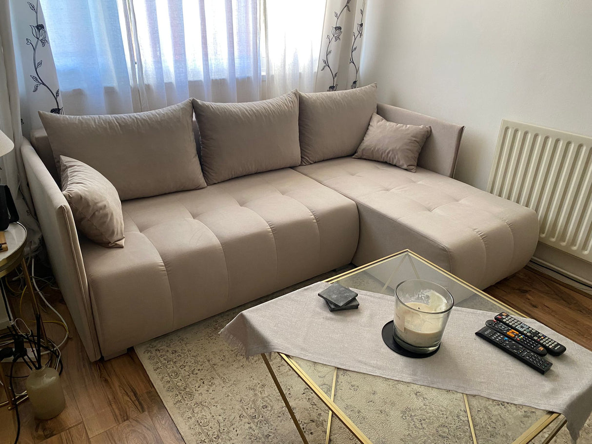 CORNER SOFA BED NESS 214CM / SPRINGS + FOAM / CHOICE OF COLORDimensions: sleeping area 140/206 width 214 cm depth 152 cm height to the seat 40 cm* dimensions given with a tolerance of +/- 3 cmSpecification:- universal, free-standing corner sofa- wave spri