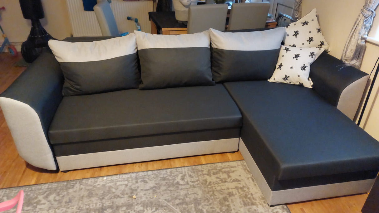 CORNER SOFA BED TRINITY 234CM 2x STORAGE SPACE / FOAM2X Storage space CHOICE OF COLOR FOAM T30MADE IN MALMO FABRIC CLICK HERE Dimensions W: 234cm D:146cm H: 86CM Sleeping area: 131x200cm THIS MODEL IS UNIVERSAL WHICH MEANS YOU CAN CHOOSE CORNER SIDE DURIN