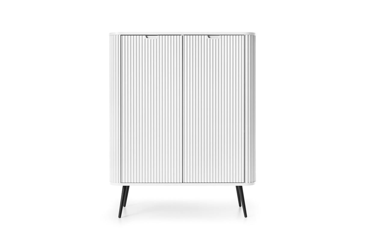 Storage cabinet ZOVA 03 whiteProduct description Dimensions Width 103cm Height 129cm Depth 39cm Details Colour white Material Laminated board 18mm / MDF-board 18mm Veneer ABS edges Legs Metal, in black (23cm) Warranty 24 monthsUncategorizedAnna Furniture