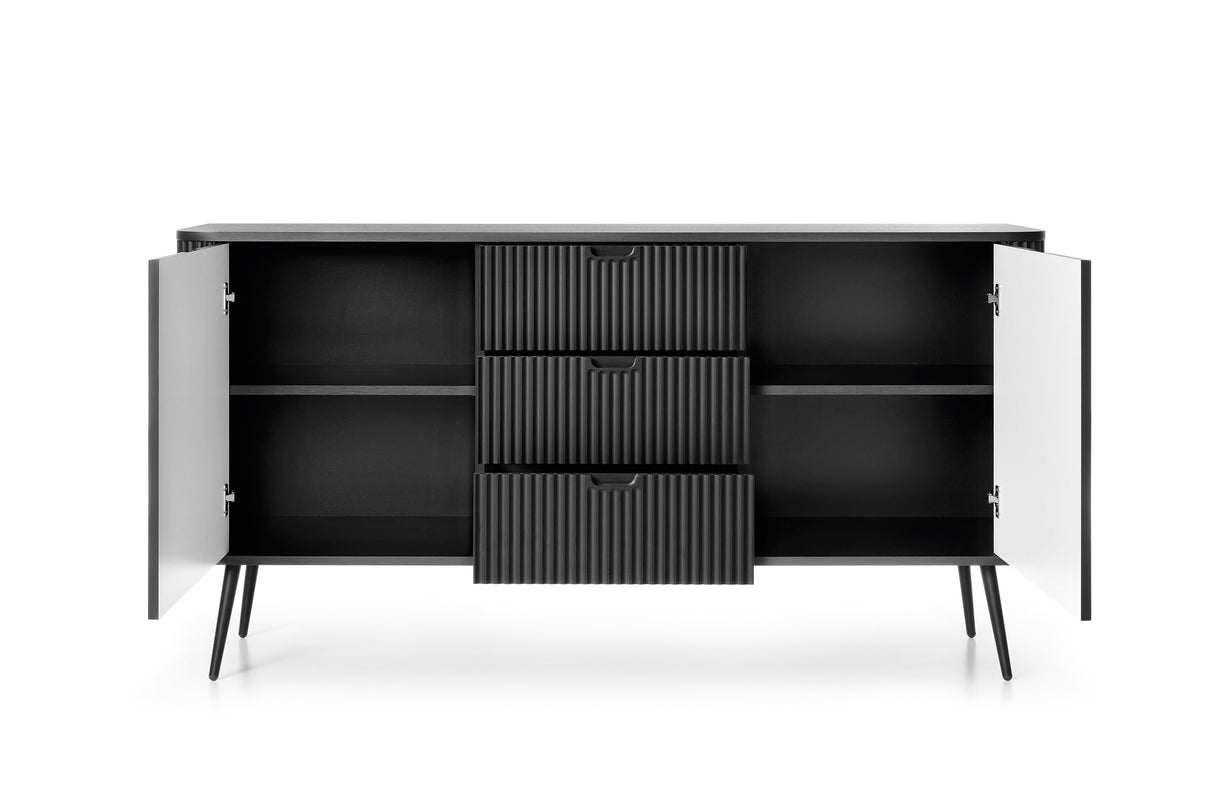 Storage cabinet ZOVA 02 BLACKProduct description Dimensions Width 103cm Height 129cm Depth 39cm Details Colour cashmere Material Laminated board 18mm / MDF-board 18mm Veneer ABS edges Legs Metal, in black (23cm) Warranty 24 monthsUncategorizedAnna Furnitu