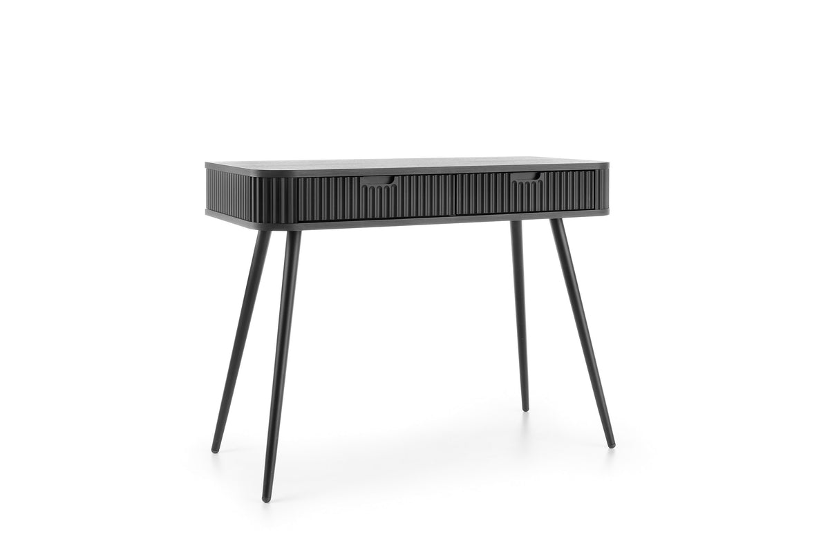 DRESSING TABLE ZOVA BLACKProduct description Dimensions Width 103cm Height 80cm Depth 49cm Details Colour black Material Laminated board 18mm / MDF-board 18mm Veneer ABS edges Legs Metal, in black (65cm) Warranty 24 monthsUncategorizedAnna Furniture