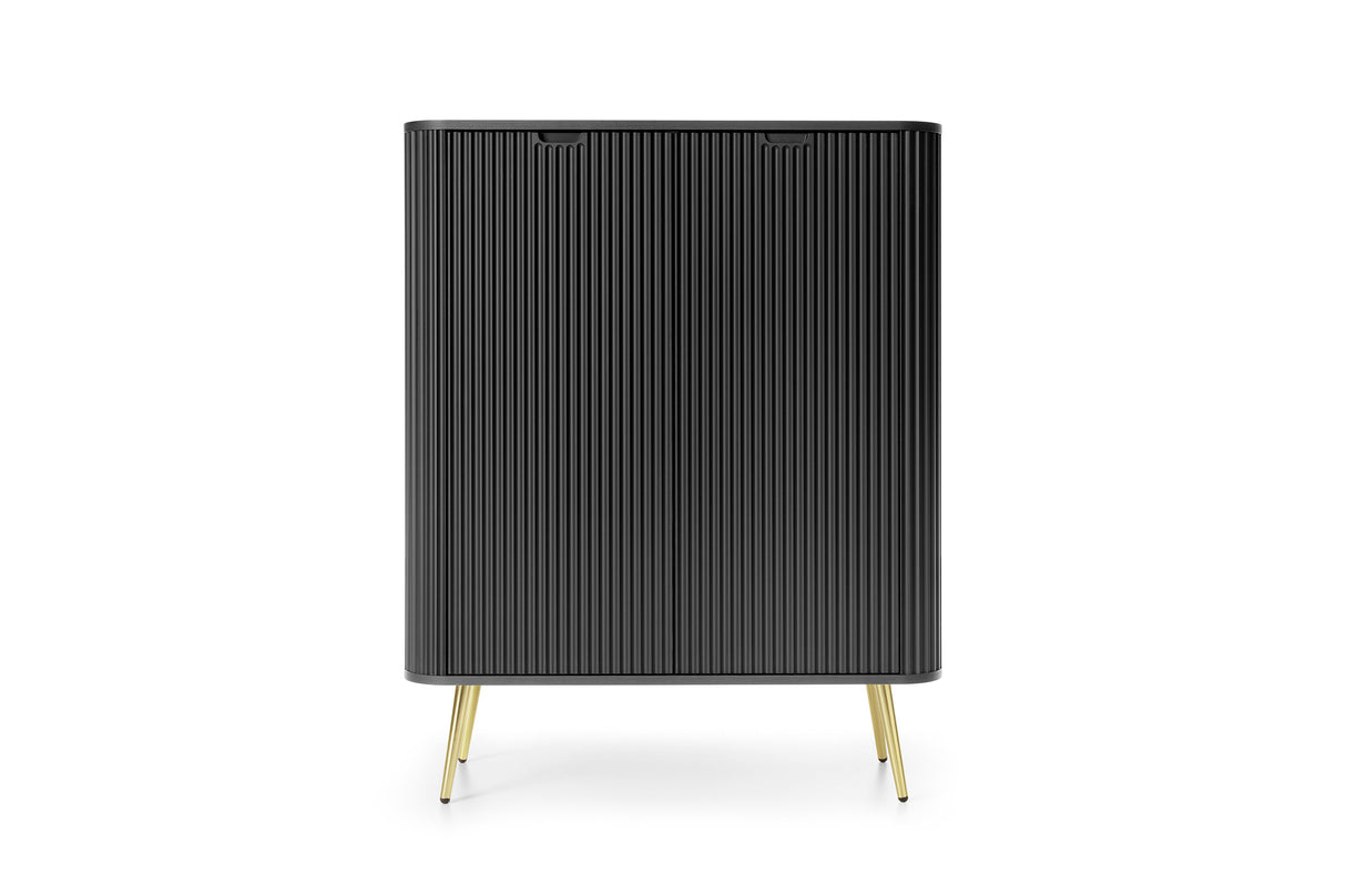 Storage cabinet ZOVA 03 BLACKProduct description Dimensions Width 103cm Height 129cm Depth 39cm Details Colour cashmere Material Laminated board 18mm / MDF-board 18mm Veneer ABS edges Legs Metal, in black (23cm) Warranty 24 monthsUncategorizedAnna Furnitu