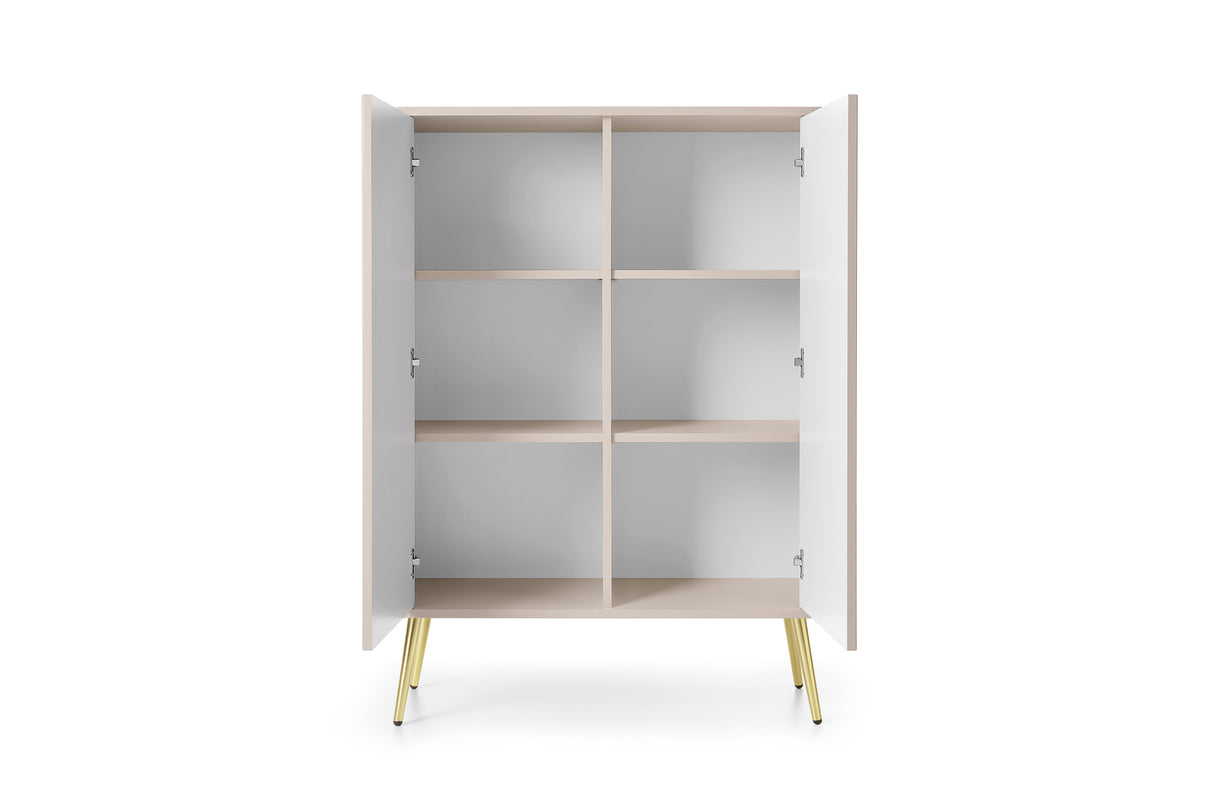 Storage cabinet ZOVA 03 CASHEMEREProduct description Dimensions Width 103cm Height 129cm Depth 39cm Details Colour cashmere Material Laminated board 18mm / MDF-board 18mm Veneer ABS edges Legs Metal, in black (23cm) Warranty 24 monthsUncategorizedAnna Fur