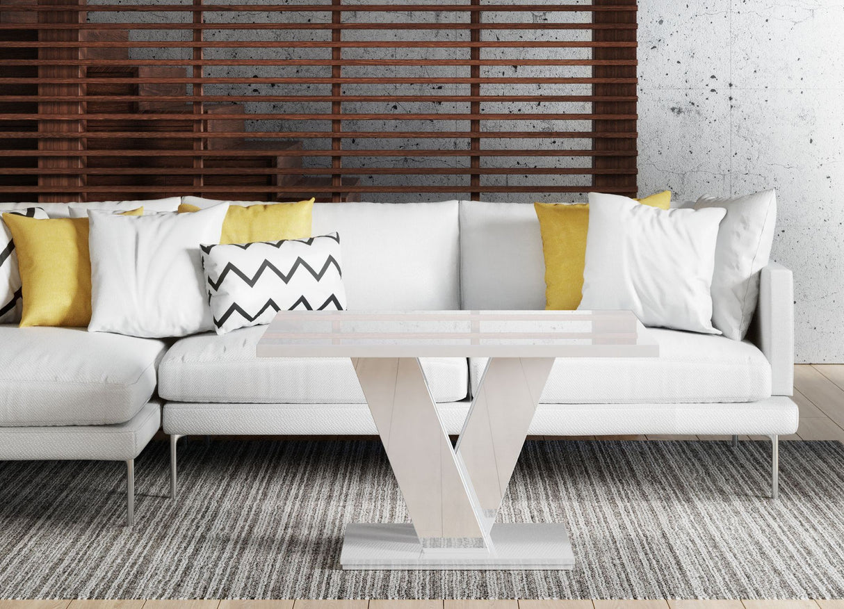 COFFEE TABLE MASIV MINI WHITE GLOSSCoffee Table Masiv Mini White Gloss The COFFEE TABLE MASIV MINI WHITE GLOSS adds a modern and unique touch to any room. Its unconventional design creates a fresh and open atmosphere in your home. Ideal for the dining are