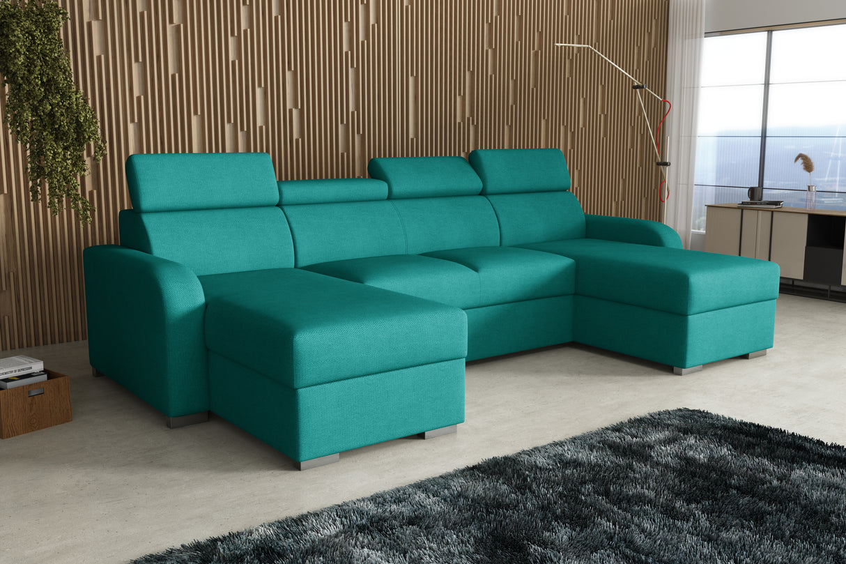 NEW! CORNER SOFA BED ASTEE U SHAPE EASY CLEAN FABRIC ADJUSTABLE HEADREST / SPRINGS + FOAMTHIS MODEL IS UNIVERSAL WHICH MEANS YOU CAN CHOOSE CORNER SIDE DURING ASSEMBLYProduct dimensions:- length: 306 cm- depth: 170 cm- seat depth: 60 cmADJUSTABLE HEADREST