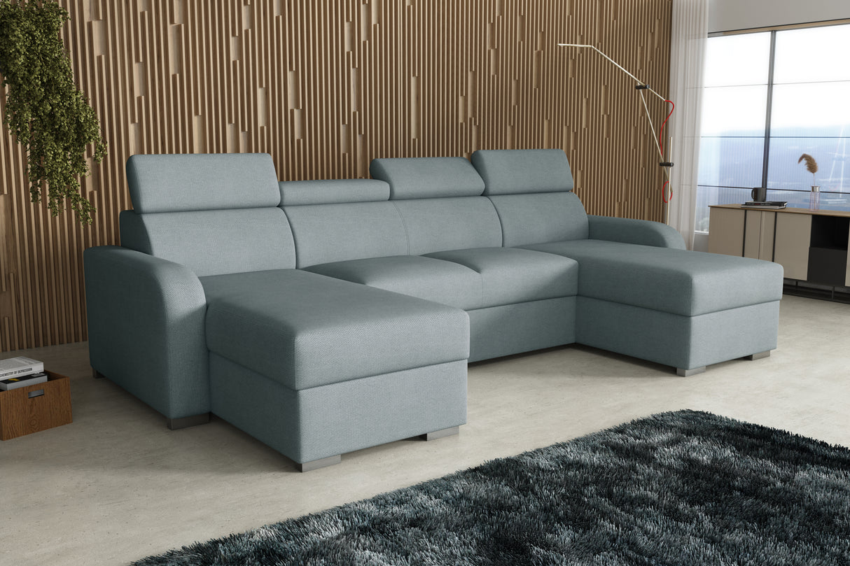 NEW! CORNER SOFA BED ASTEE U SHAPE EASY CLEAN FABRIC ADJUSTABLE HEADREST / SPRINGS + FOAMTHIS MODEL IS UNIVERSAL WHICH MEANS YOU CAN CHOOSE CORNER SIDE DURING ASSEMBLYProduct dimensions:- length: 306 cm- depth: 170 cm- seat depth: 60 cmADJUSTABLE HEADREST