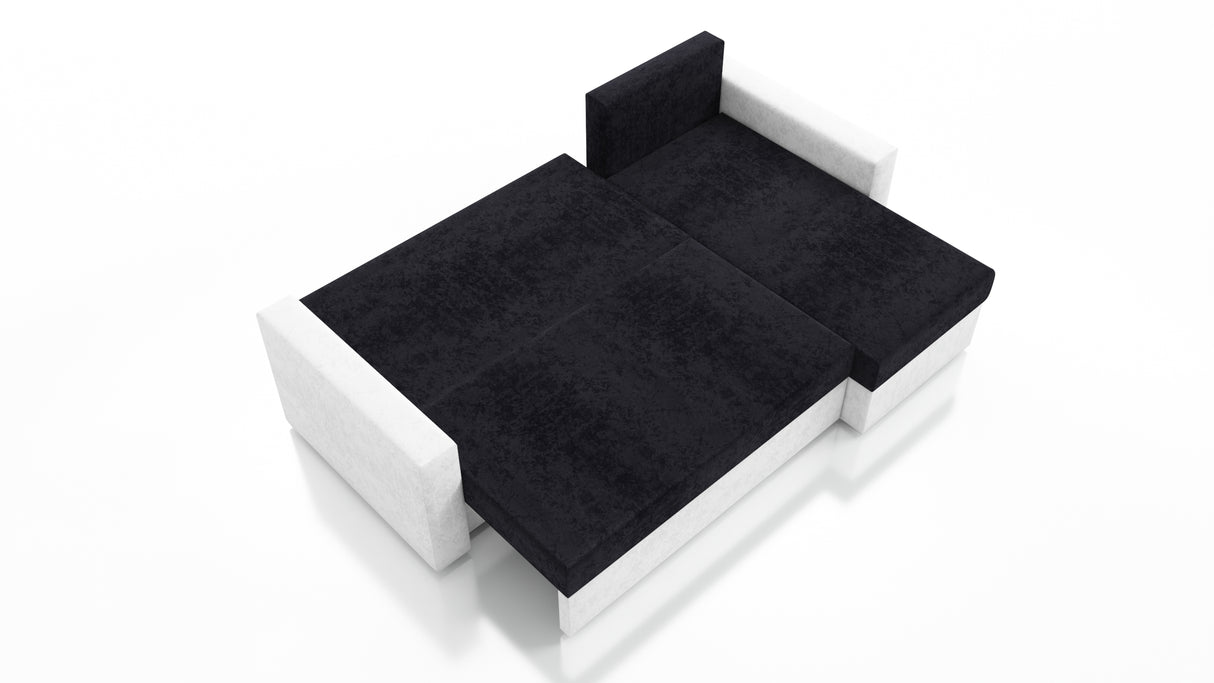 CORNER SOFA BED FOXY UNIVERSAL CORNER BERLIN 02 / BLACK FAUX LEATHER / FOAMTHIS MODEL IS UNIVERSAL WHICH MEANS YOU CAN CHOOSE CORNER SIDE DURING ASSEMBLY 1X Storage space 3X pillow includedzippered pillowshighly elastic foam t30/42sleeping functionunivers