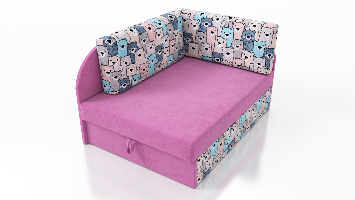 UNIVERSAL CORNER SOFA BED KUBUS CUBE PINK / TEDDY Children roomTHIS MODEL IS UNIVERSAL WHICH MEANS YOU CAN CHOOSE CORNER SIDE DURING ASSEMBLYCHILDREN CORNER SOFA BEDSOFKA NAROZNIK TAPCZANIK DZIECIECY - depth 77 cm- width 106 cm- height with bacon 50 cm- 7
