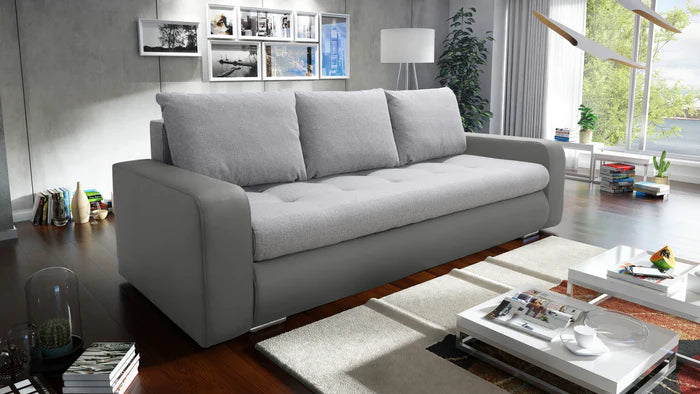SOFA BED DAVY 228CM INARI 91 / MADRYT 985 / BONELL SPRINGS + FOAMMORE AVAILABLE COLOR CLICK HEREMADE IN FABRIC INARI CLICK HERE + MADRID FAUX LEATHER CLICK HERE Dimensions:- 143/190 sleeping area- width 228- depth 93- height to the seat 42* dimensions are
