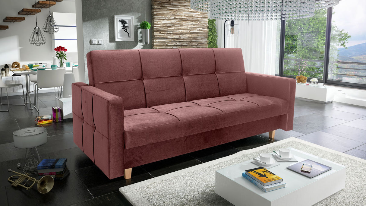 SOFA BED COSMO 210cm KRONOS 29 / SPRINGS + FOAMSofa dimensions: sleeping area 120/187 cm width 210 cm depth 90 cm height to the seat 43 cm height of the legs 9 cm* dimensions are given with a tolerance of +/- 3 cmThe sleeping area is entirely made of spri