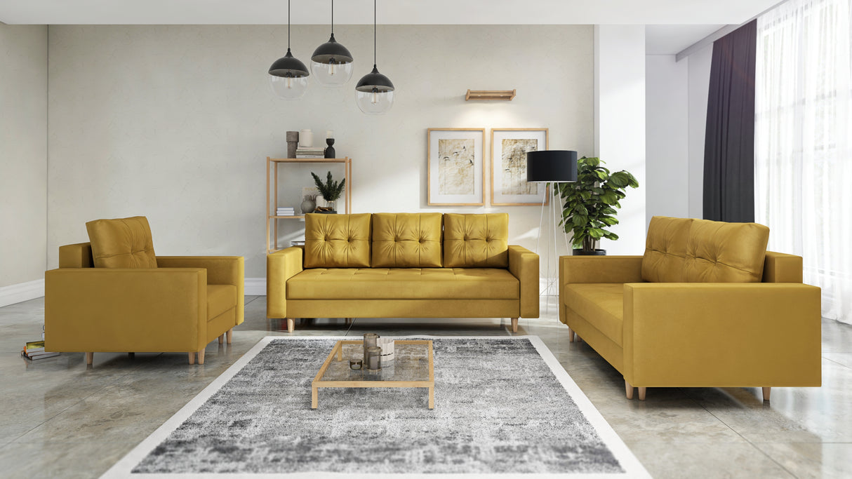 CANDY SOFA BEDS SET 3+2+1 / BONELL SPRINGS + FOAM / CHOICE OF MANY COLORSSpecification made of foam and bonel spring construction made of board / pine wood / hdf wood leg container for bedding sleeping function automatic DL optional (Whatsapp us to order)