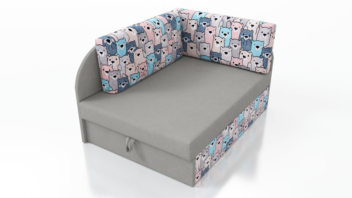 UNIVERSAL CORNER SOFA BED KUBUS CUBE GREY / TEDDY Children roomTHIS MODEL IS UNIVERSAL WHICH MEANS YOU CAN CHOOSE CORNER SIDE DURING ASSEMBLYCHILDREN CORNER SOFA BEDSOFKA NAROZNIK TAPCZANIK DZIECIECY - depth 77 cm- width 106 cm- height with bacon 50 cm- 7