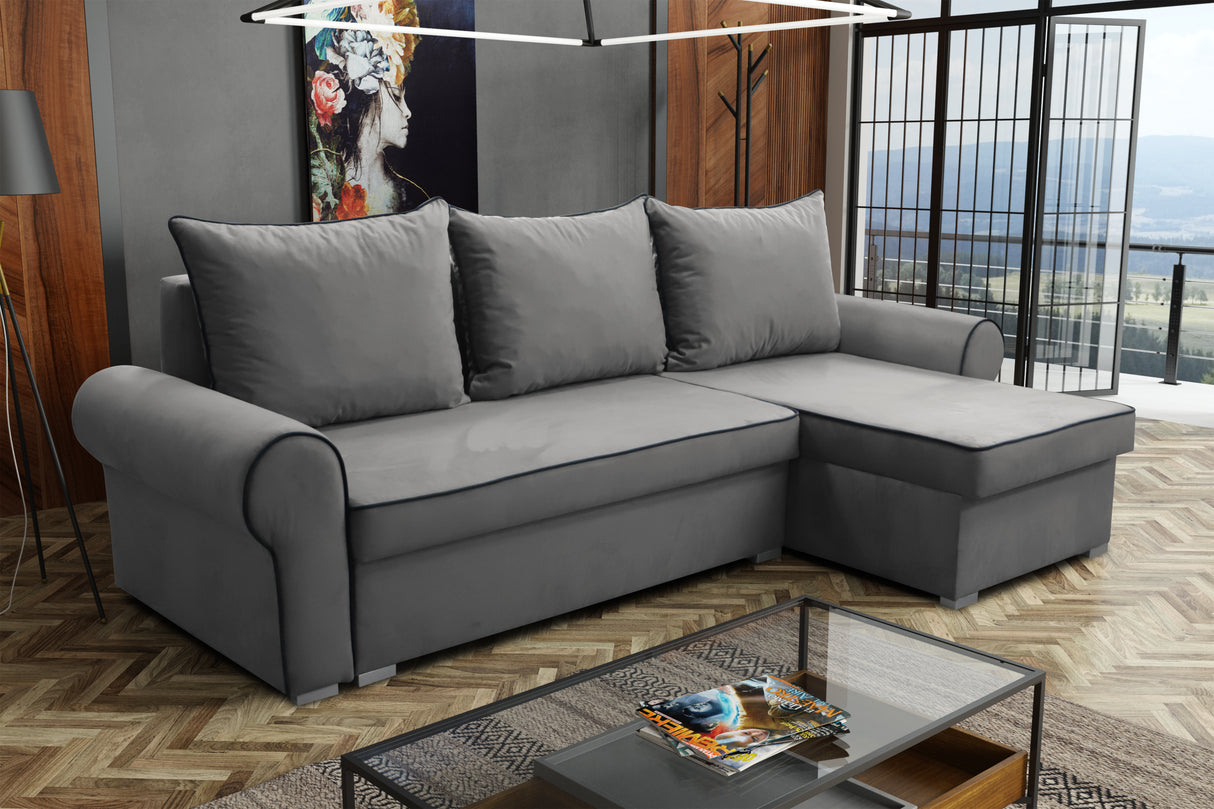 UNIVERSAL CORNER SOFA BED LORD 244cm 2X STORAGE SPACE CHOICE OF COLORS / FOAMTHIS MODEL IS UNIVERSAL WHICH MEANS YOU CAN CHOOSE CORNER SIDE DURING ASSEMBLY3x PILLOWS INCLUDED2X STORAGE SPACEMADE IN MANILA FABRIC CLICK HERE2X STORAGE SPACEManila are charac