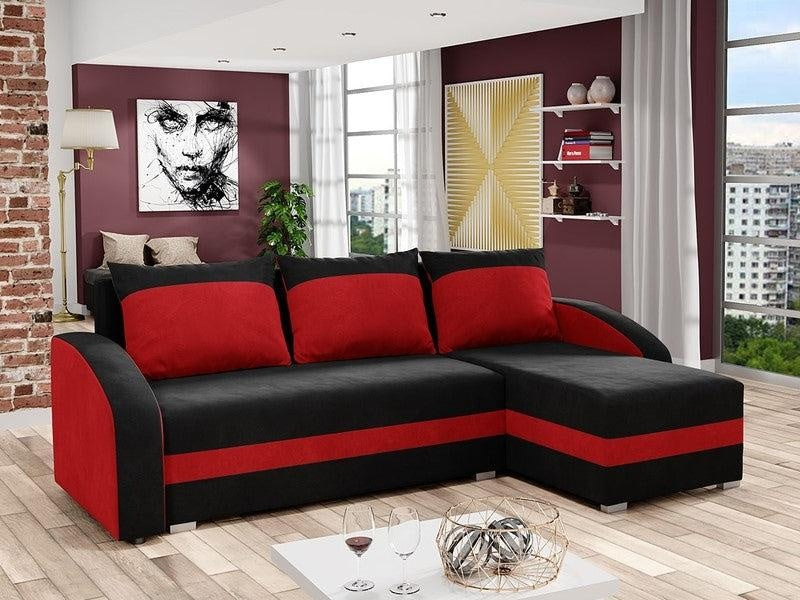 CORNER SOFA BED VELVET BLACK / RED 236cm / FOAMwidth: 236 cmdepth: 144cmHeight: 85 cmsleeping area: 200 x 120 cmAnna Furniture