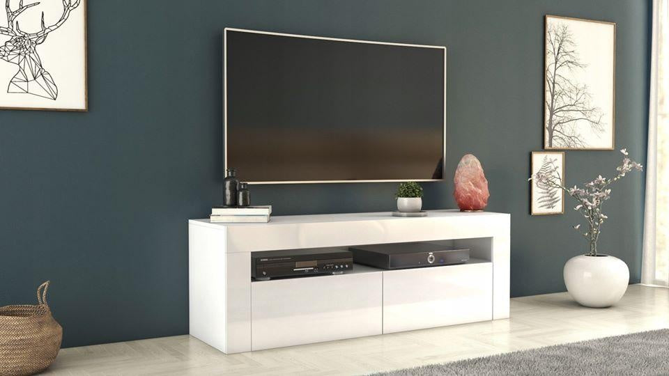 TV STAND DACO & DACO 2 WHITE OR BLACK GLOSS FRONTS 140CM & 160CM LED LIGHT OPTIONALDIMENSIONS 140CM Depth: 40 cm Width: 140cm Height: 45 cm DIMENSIONS 160CM Depth: 40 cm Width: 160cm Height: 45 cm DACO The simple design guarantees easy assembly and reliab